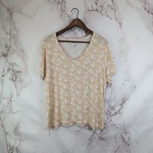 American Eagle T Shirt Women Small Beige Soft Sexy Floral V Neck Short Sleeve